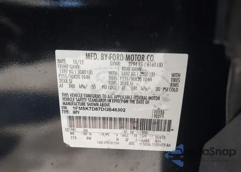 2013 Ford Explorer Xlt z USA, uszkodzony, nr VIN 1FM5K7D87DGB46302